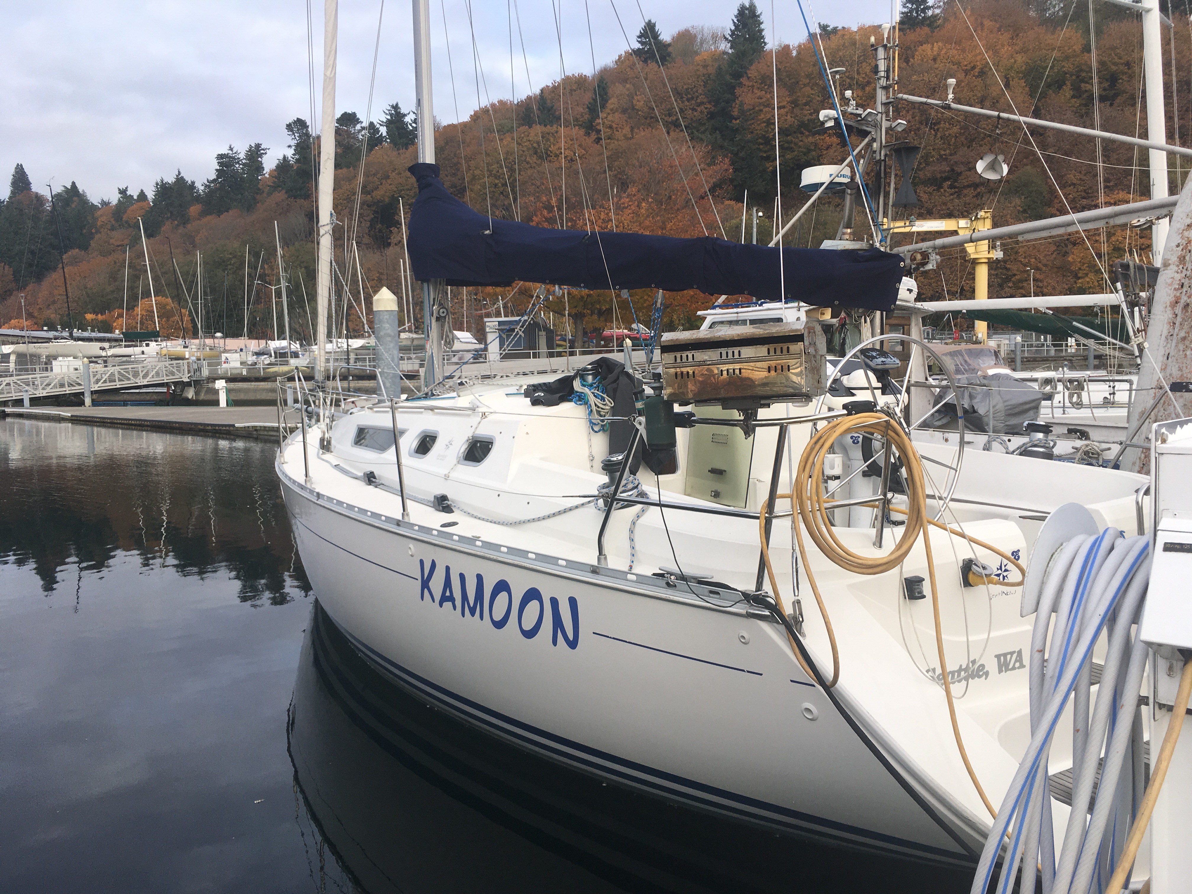 Kamoon docked in the marina ahead of a charter.